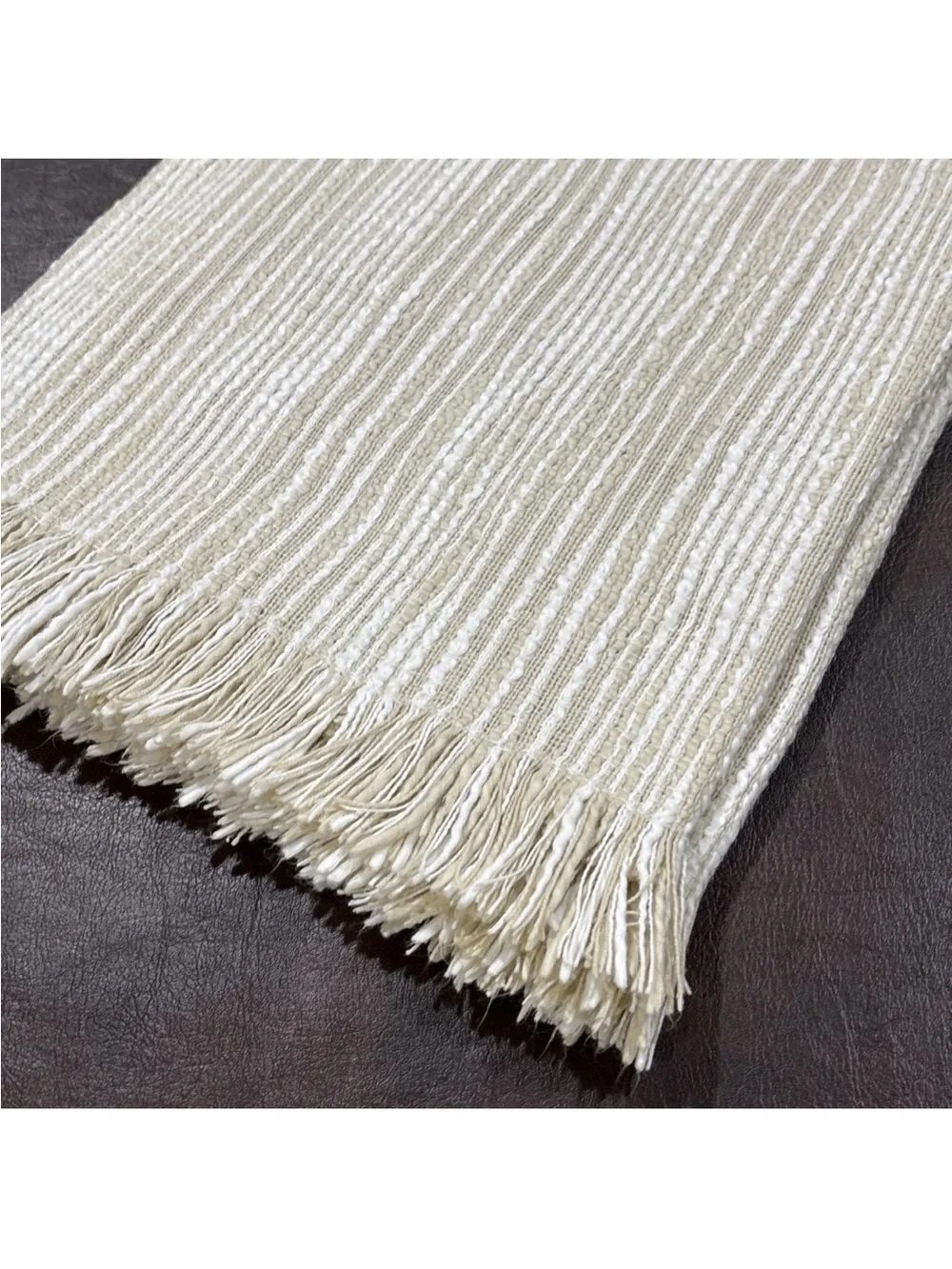 Crate & Barrel Fringe Throw Blanket Natural Striped Cotton 40” X 70” “Korman”